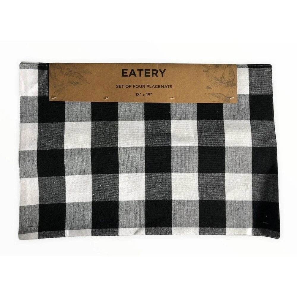 Buffalo Check Black White Placemats Set of 4 Reversible Rustic Cabin Camp 13x19